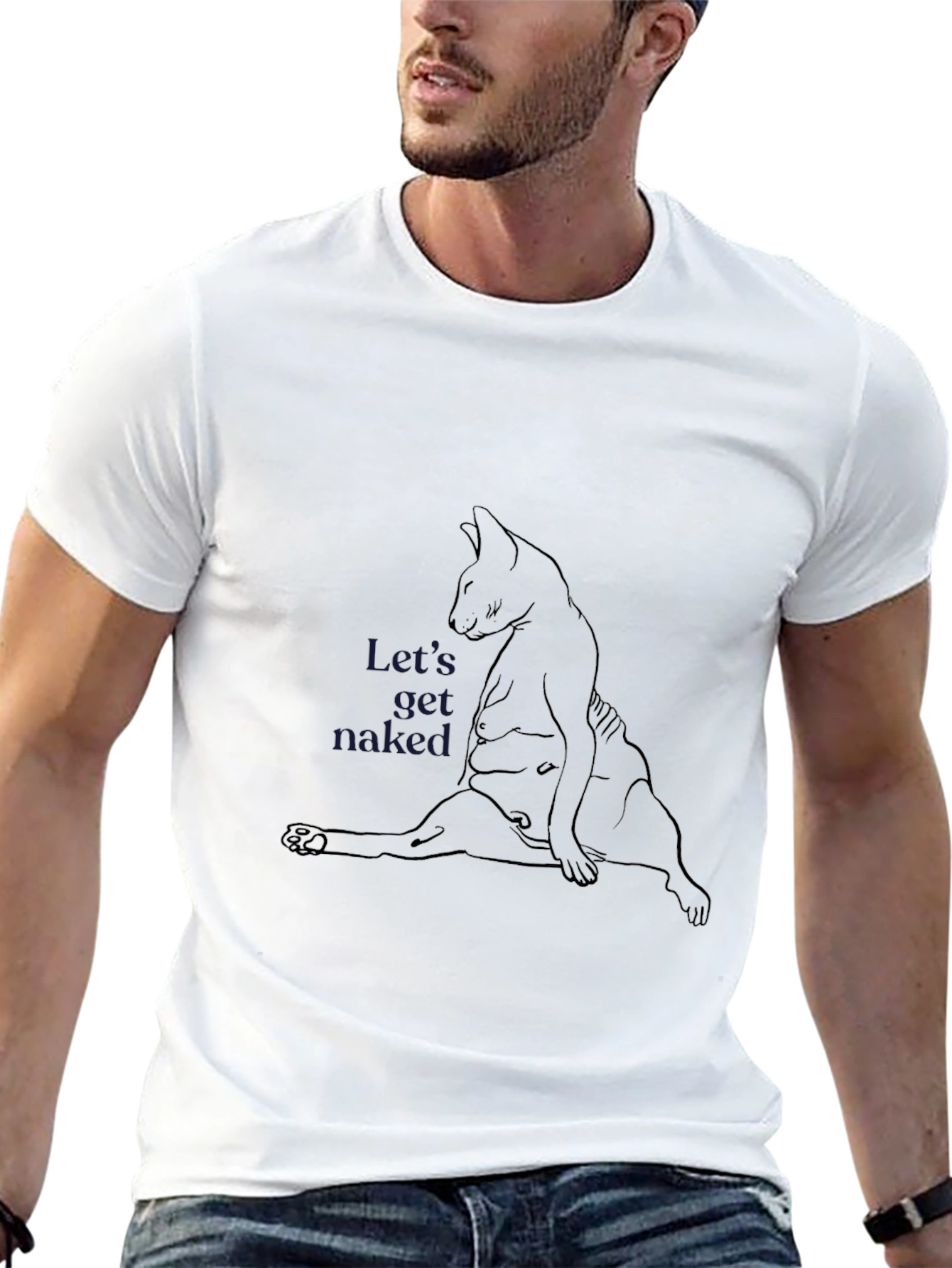 Humorous Cat Graphic Tee - Lets Get Naked