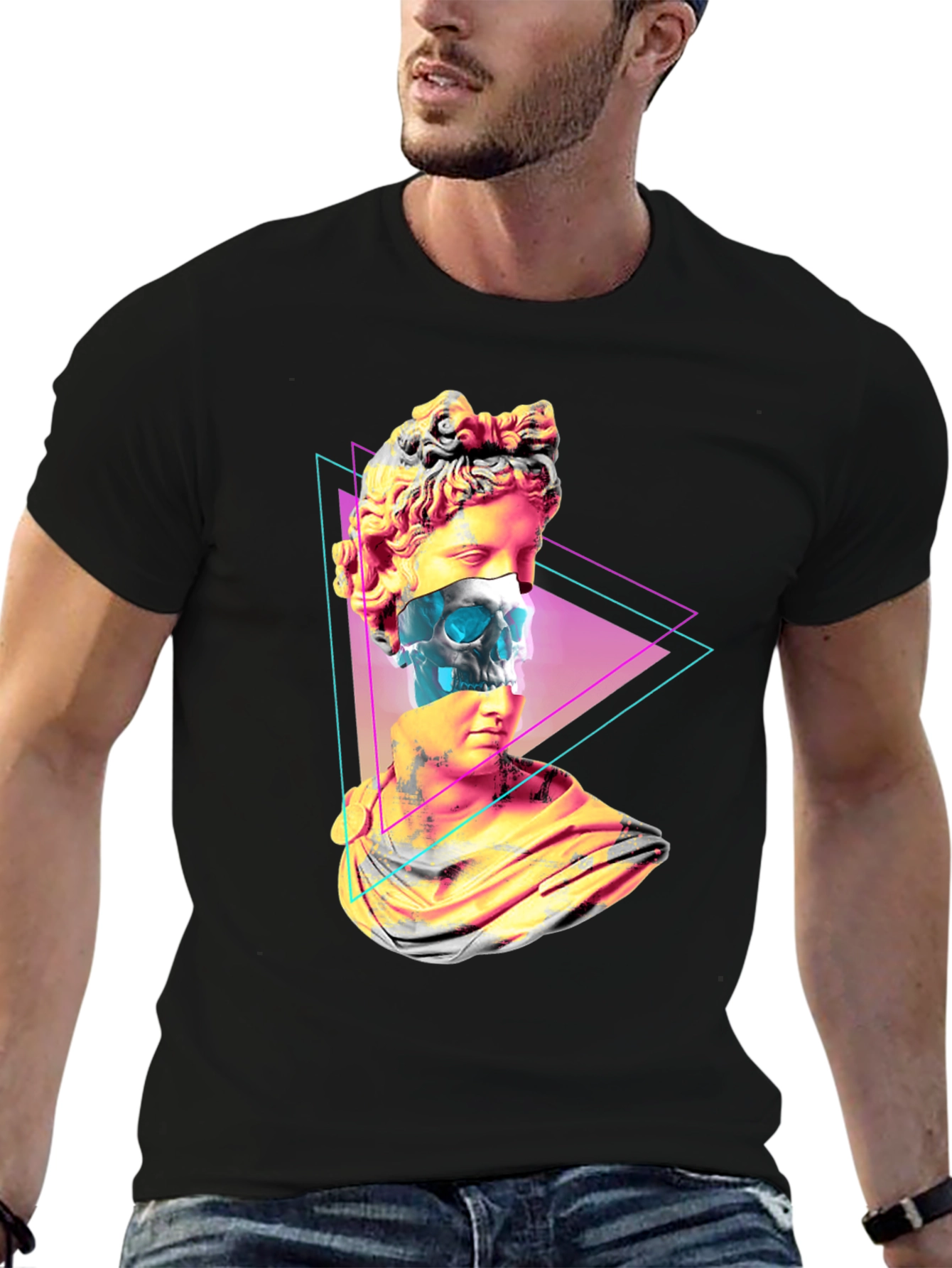Statue Skull Graphic Tee - Mens Black T-Shirt