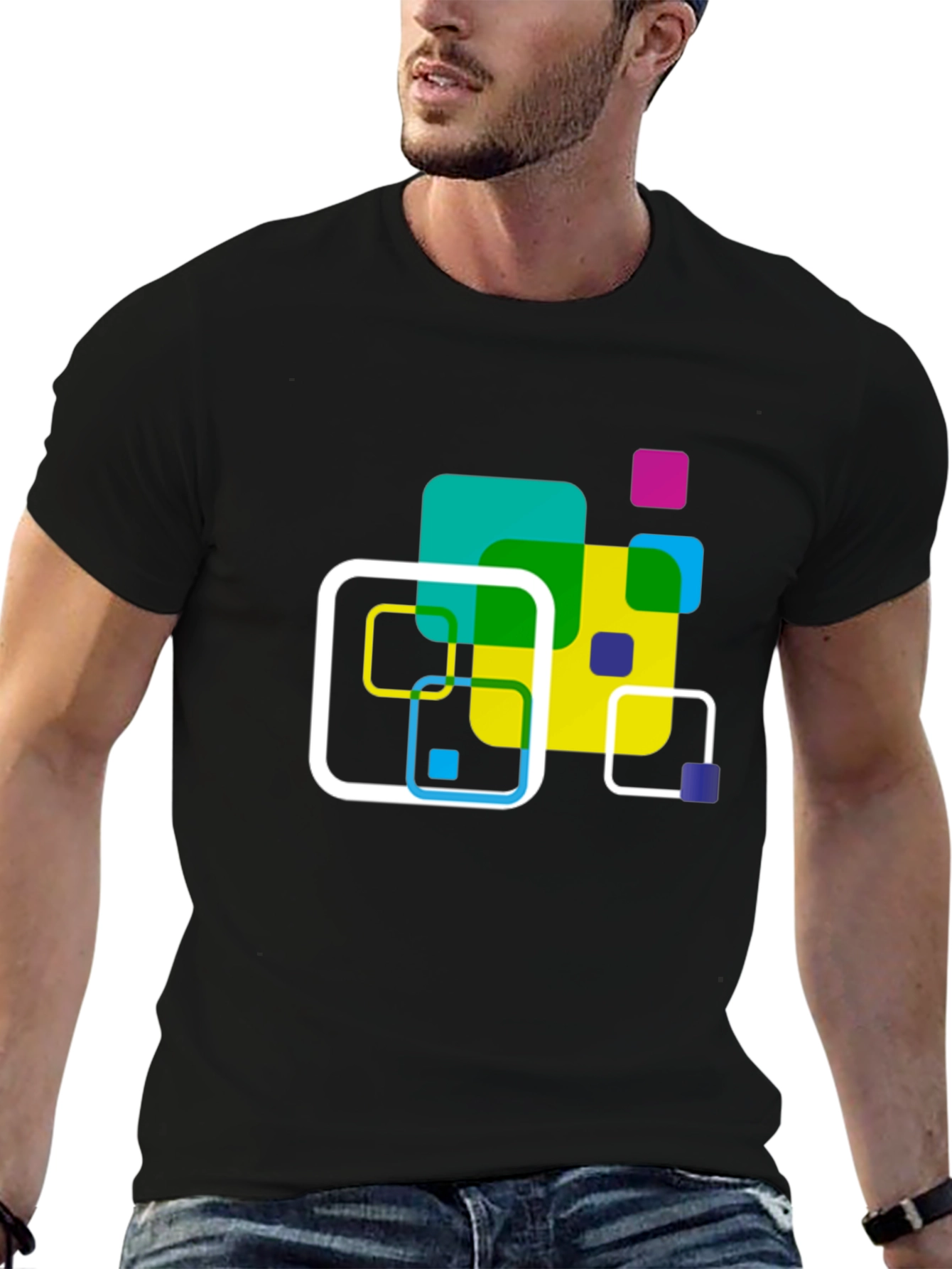Abstract Square Design Black T-Shirt