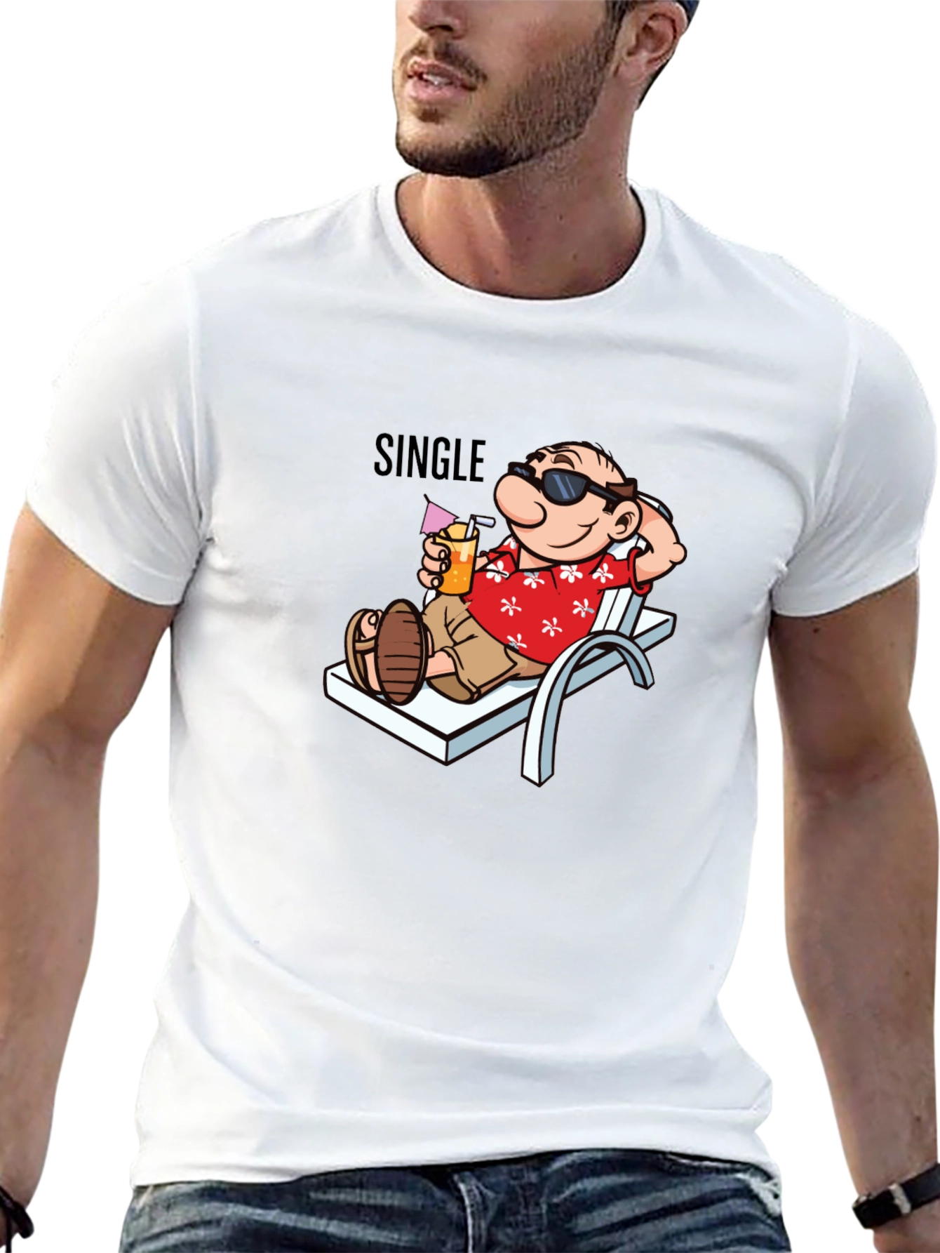 Single Man Cartoon Relaxing Graphic T-Shirt