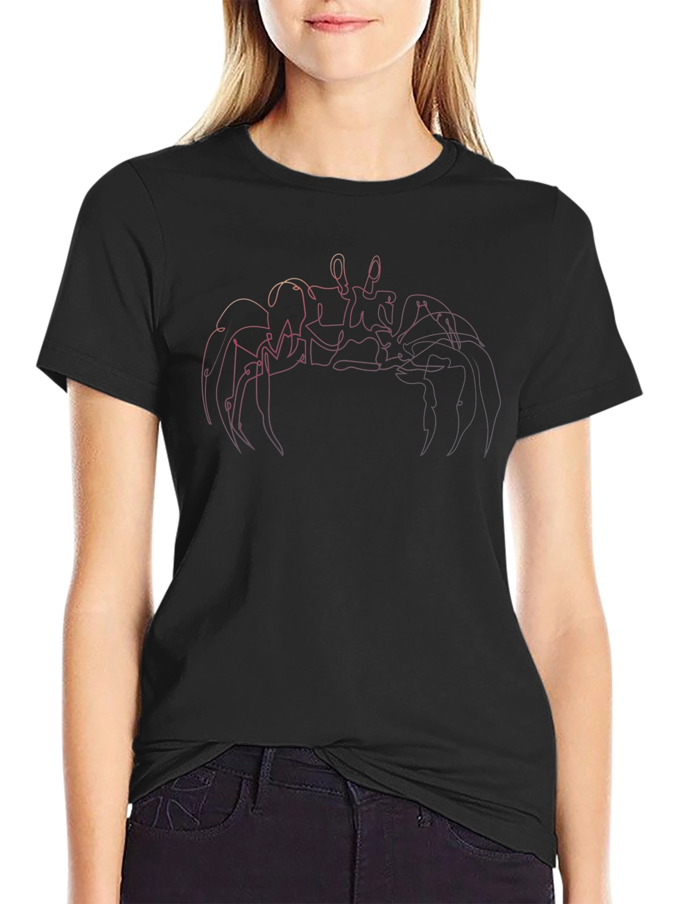 Abstract Crab Line Art Black T-Shirt
