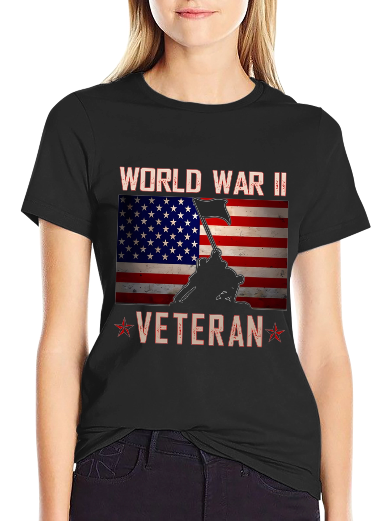 WWII Veteran T-Shirt - Patriotic American Flag Design