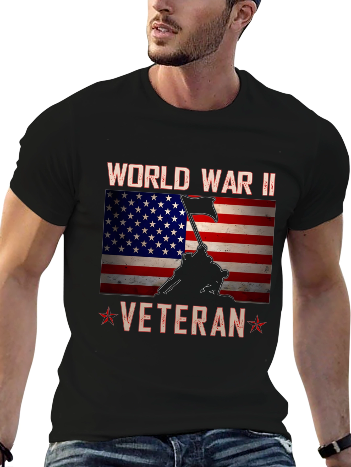 WWII Veteran T-Shirt - Patriotic American Flag Design
