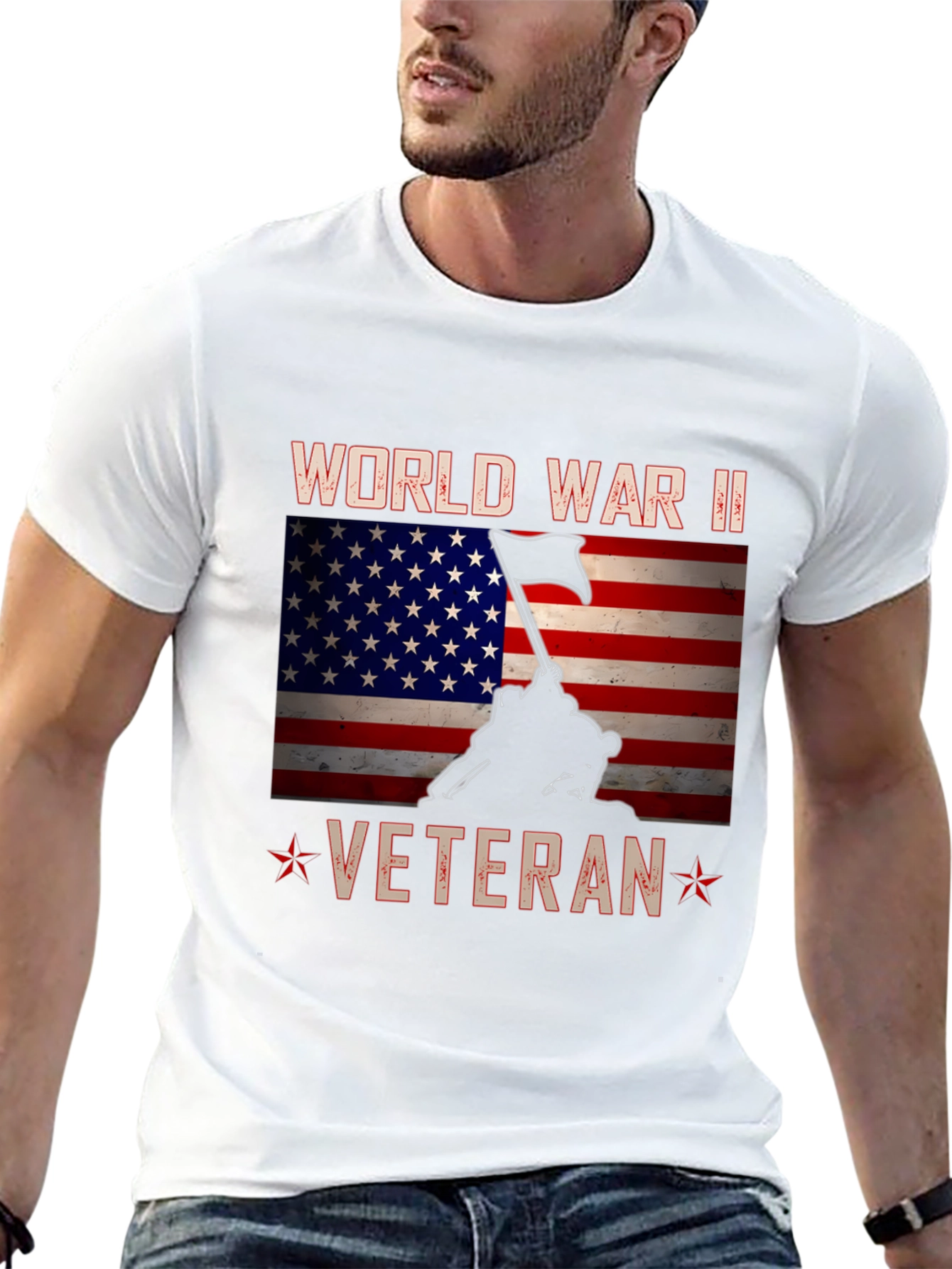 WWII Veteran T-Shirt - Patriotic American Flag Design