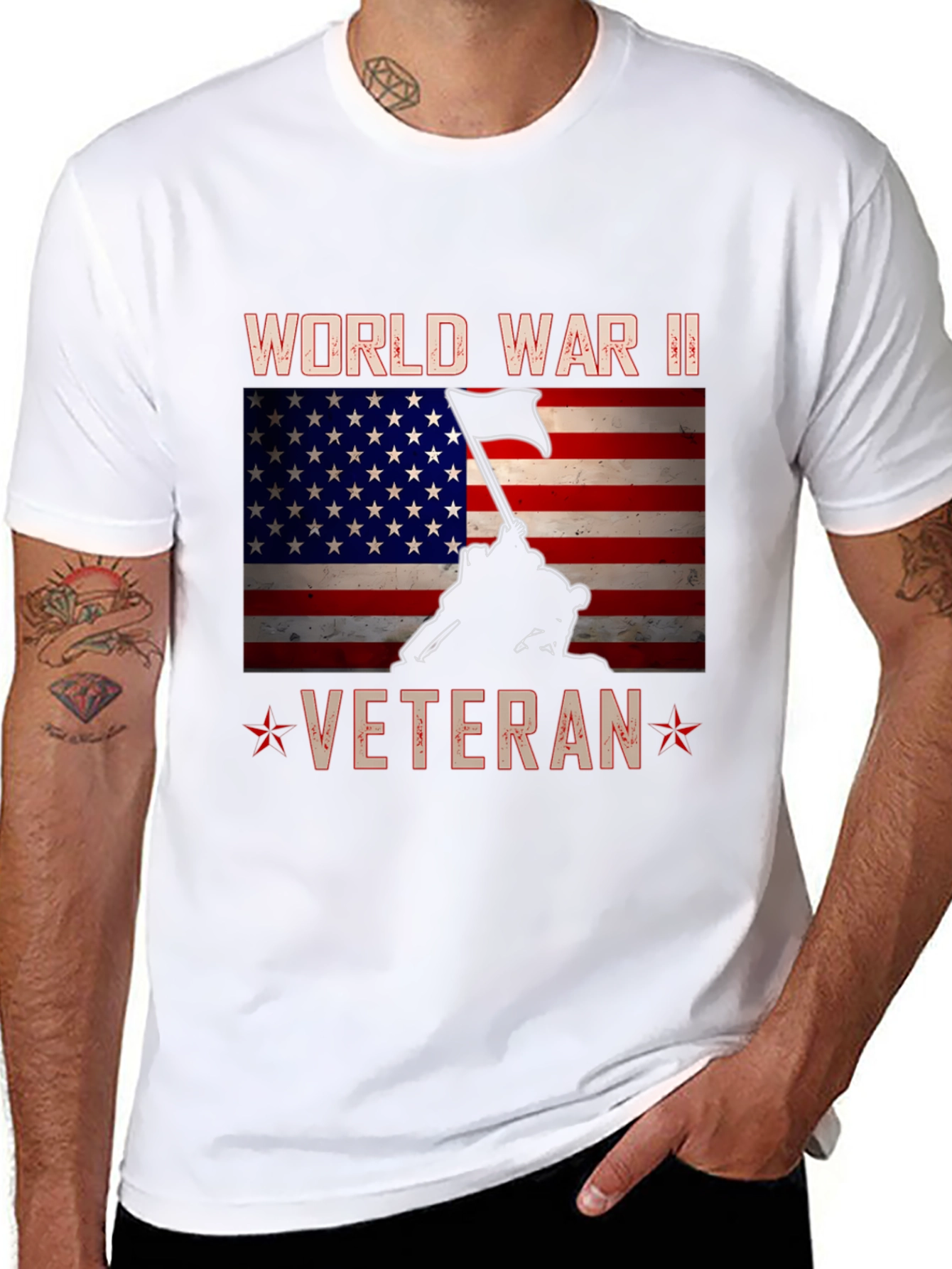 WWII Veteran T-Shirt - Patriotic American Flag Design