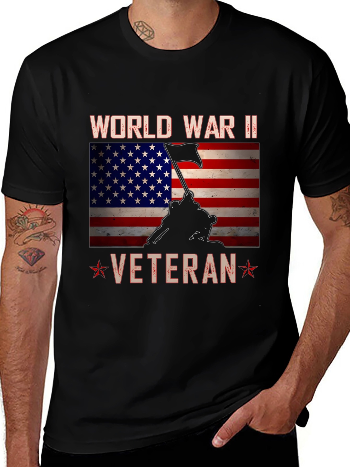 WWII Veteran T-Shirt - Patriotic American Flag Design