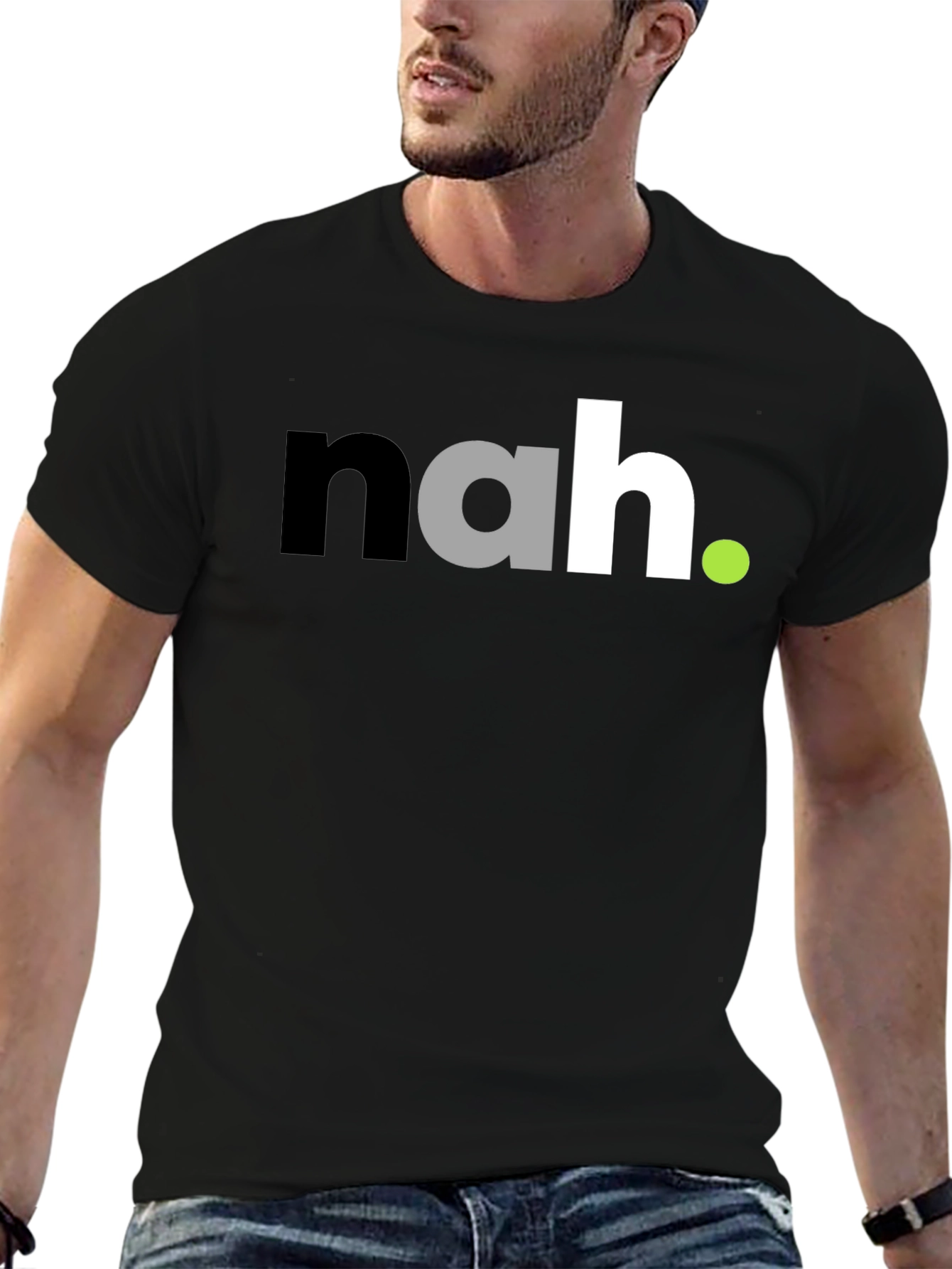 Funny Sarcastic Nah Graphic Mens Black T-Shirt
