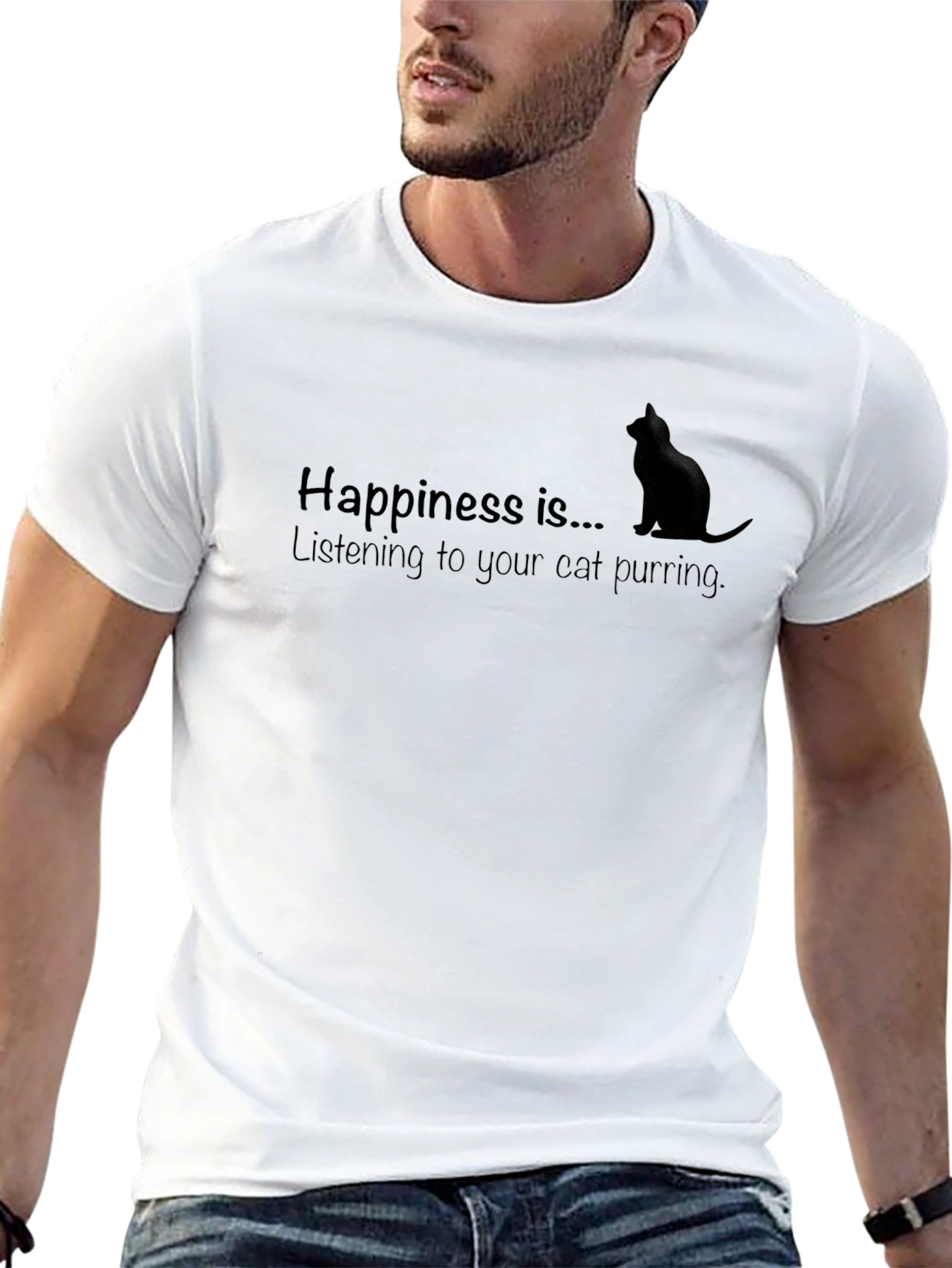 Happiness is... Cat Purring Graphic T-Shirt