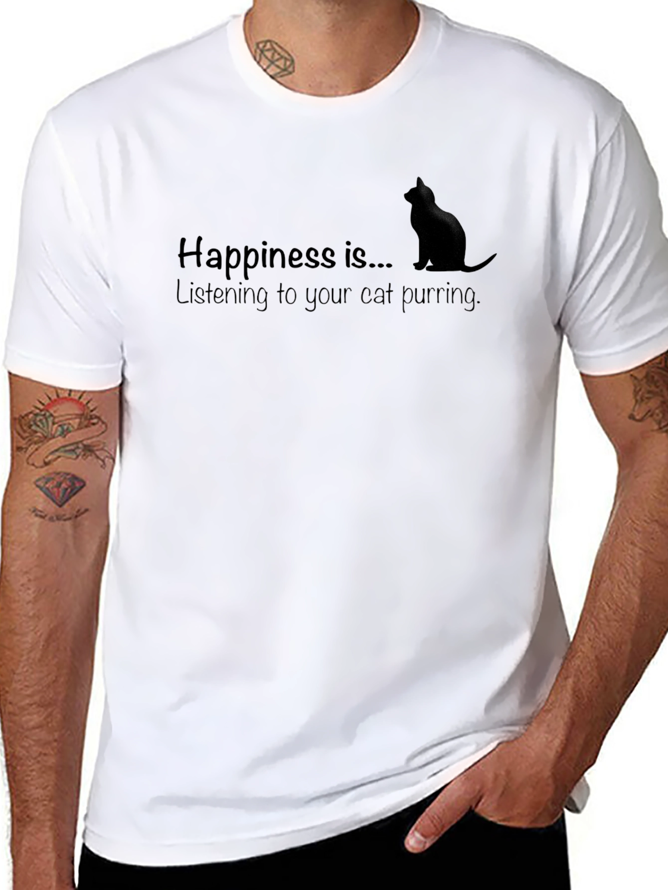 Happiness is... Cat Purring Graphic T-Shirt