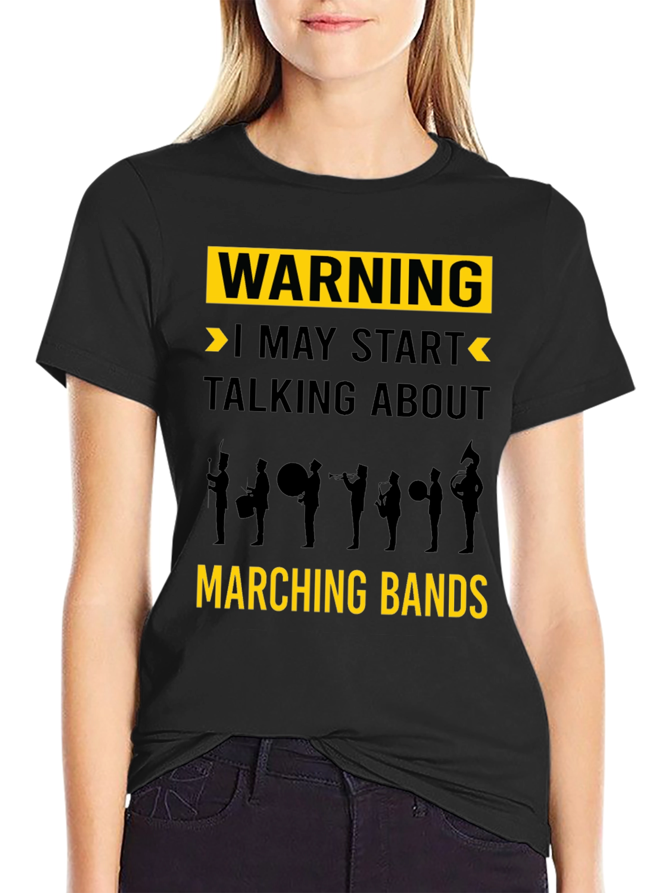 Warning May Start Talking Marching Bands Black T-Shirt