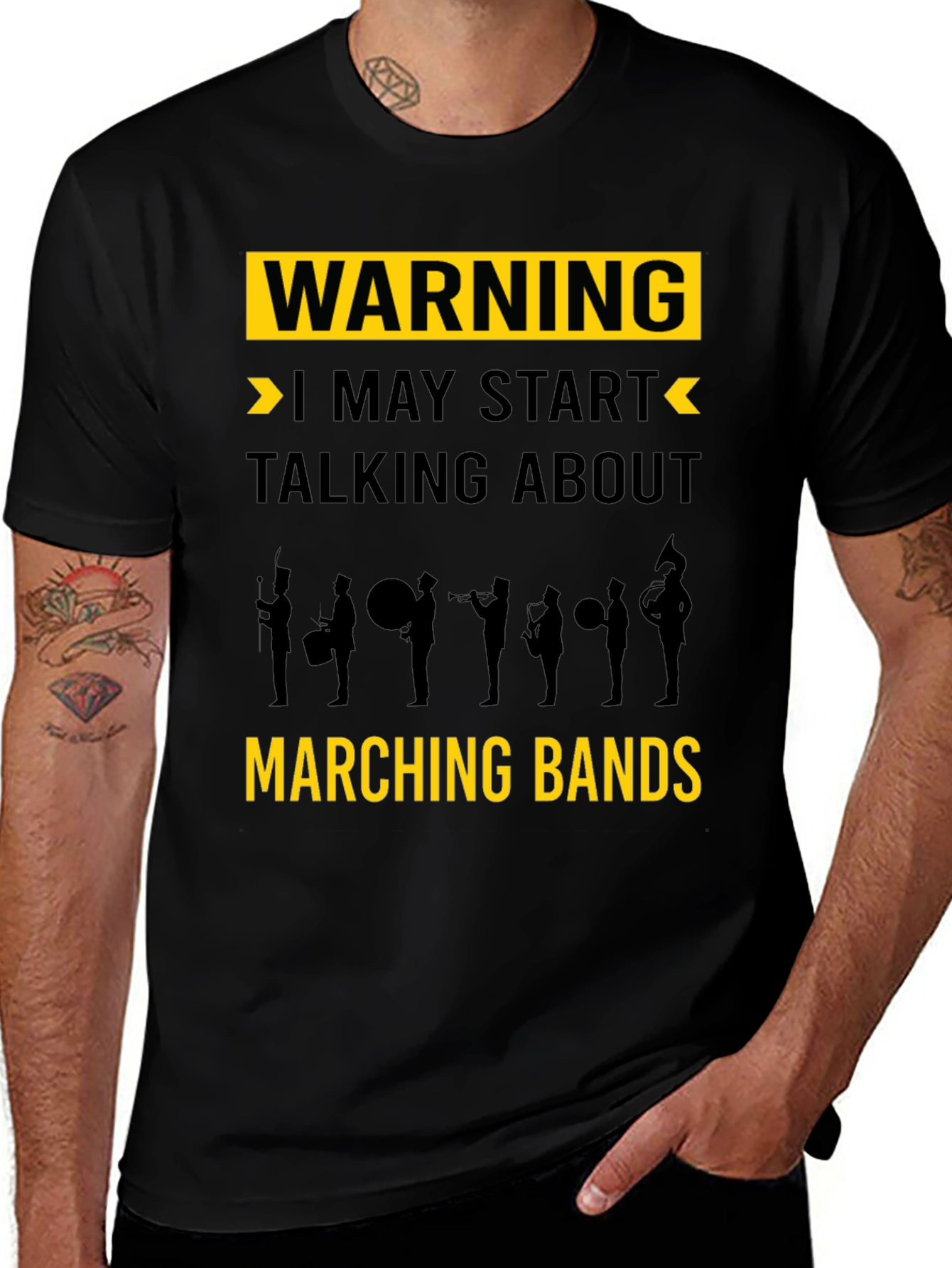 Warning May Start Talking Marching Bands Black T-Shirt