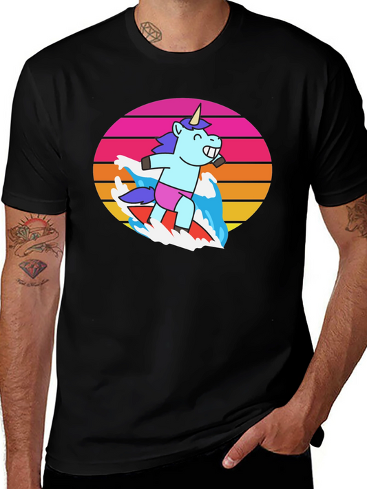 Surfing Unicorn T-Shirt: Retro Fun Graphic Tee