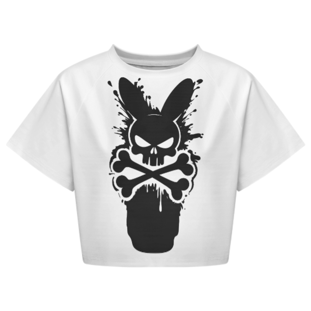 Punk Bunny Skull Graphic Crop T-Shirt – Gothic Streetwear Aesthetic Tee for Women(z292)