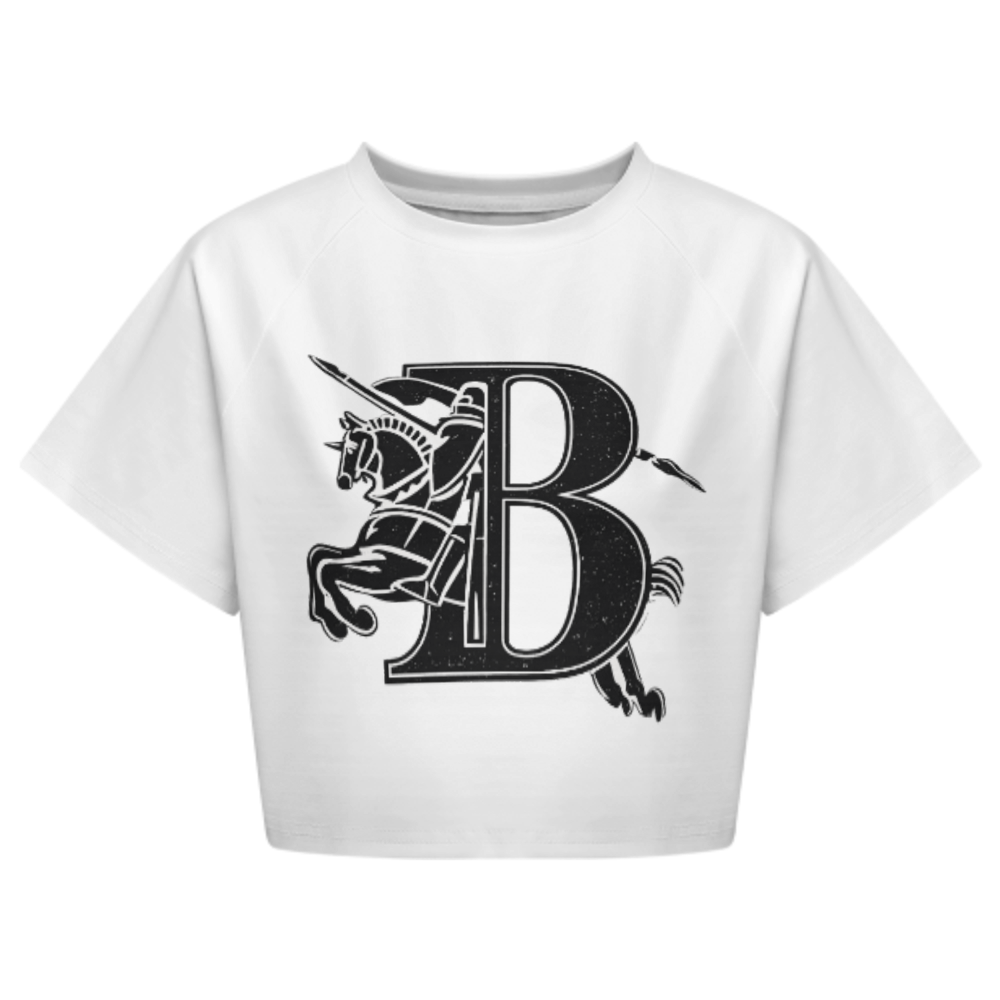 Knight Horse “B” Logo Graphic Crop T-Shirt – Vintage Luxury Streetwear Tee for Women(z295)