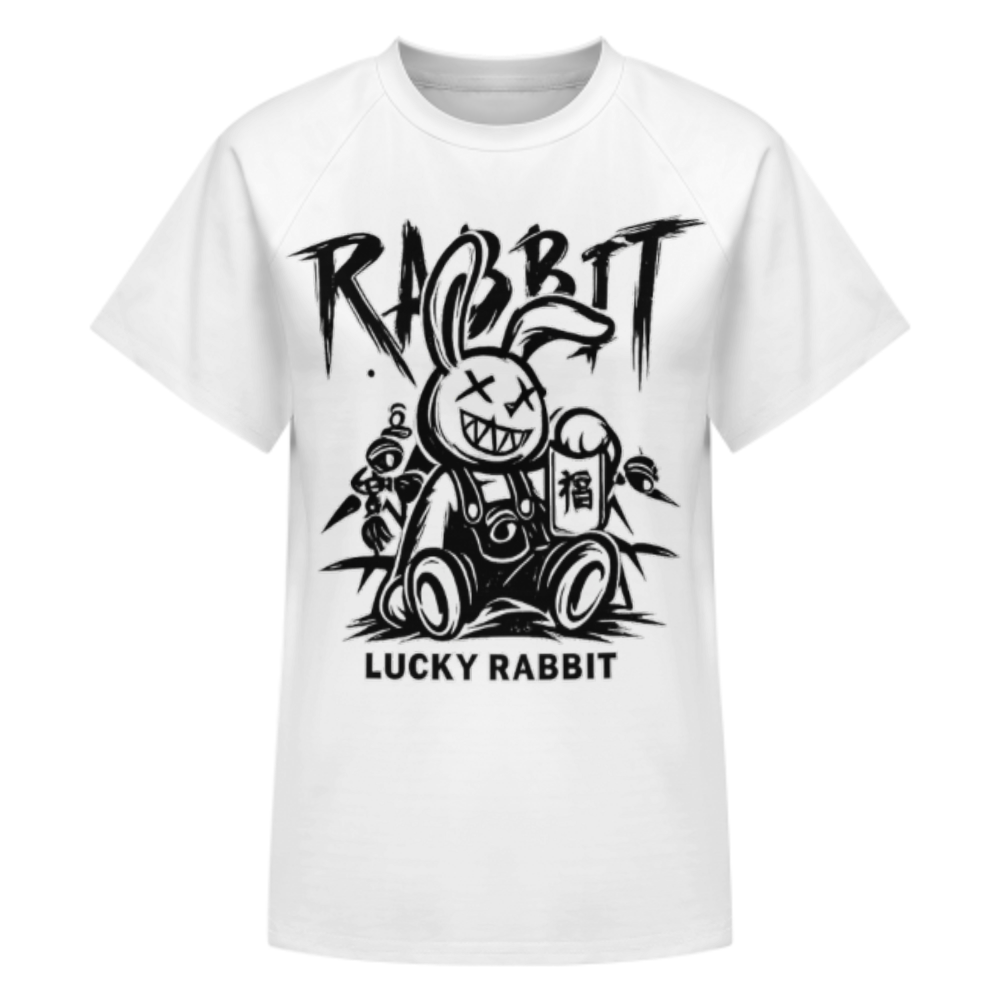 Lucky Rabbit Graffiti Graphic Tee – Street Style Cartoon Bunny Punk Shirt(z309)