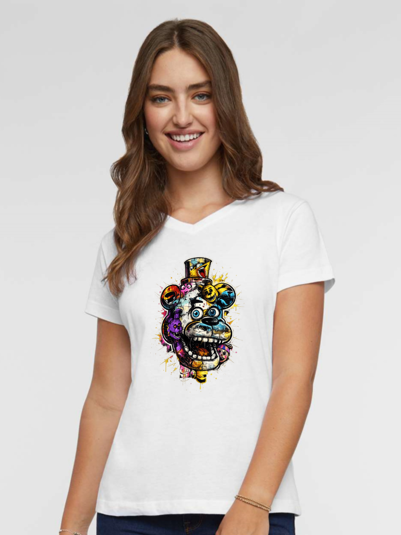 Women’s Vintage Horror Animatronic Graphic T-Shirt – Retro Streetwear Cotton Tee（hj35）