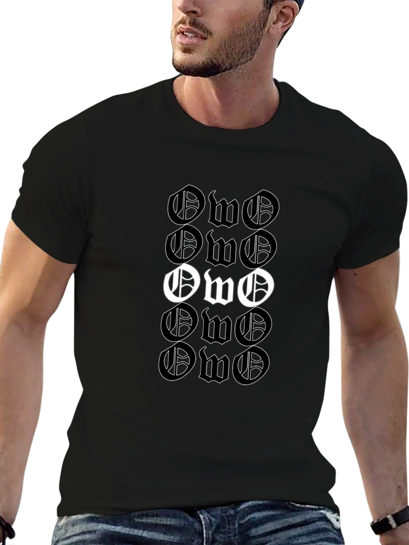 Black OWO Letter Print T-Shirt