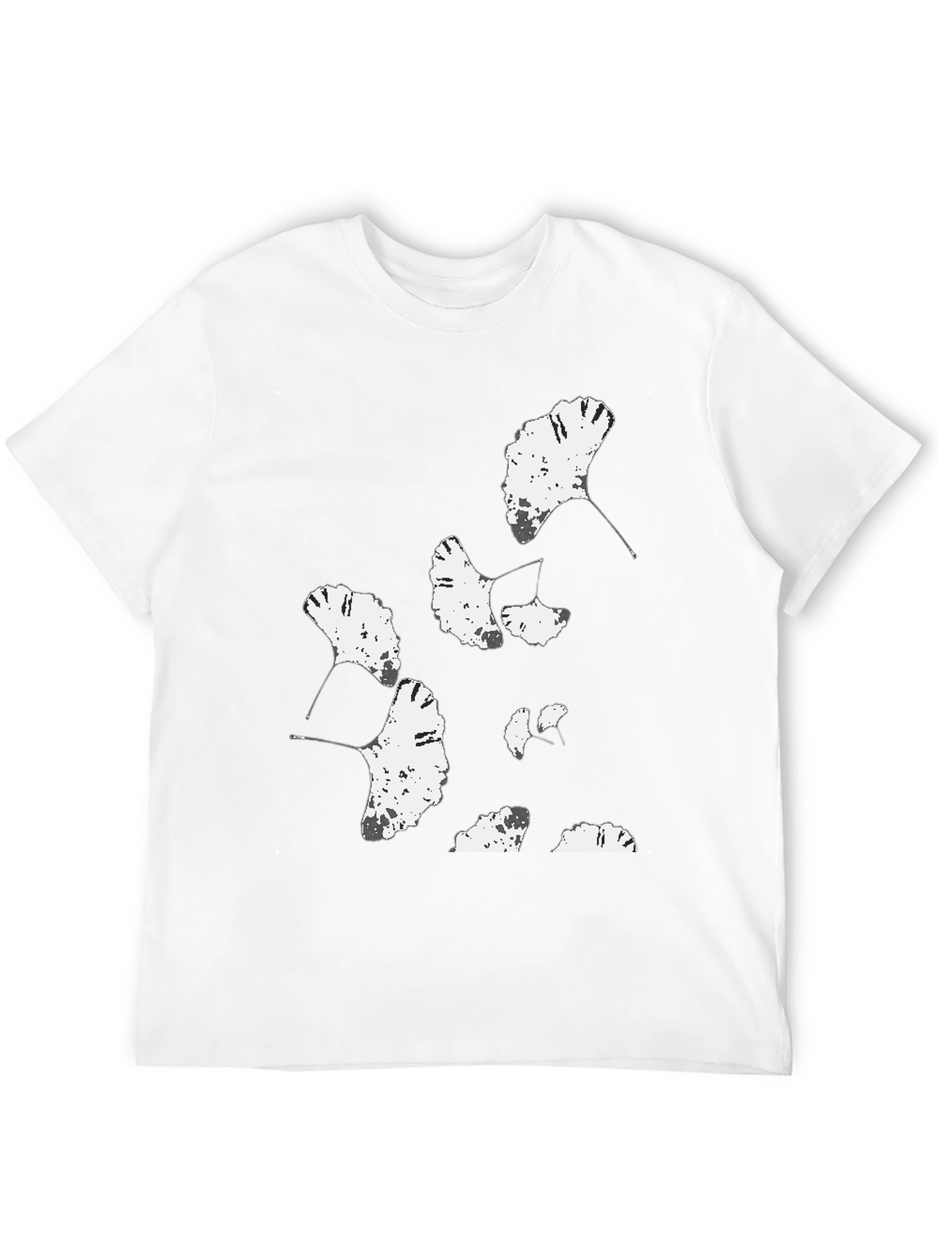 Ginkgo Leaf Print Black T-Shirt