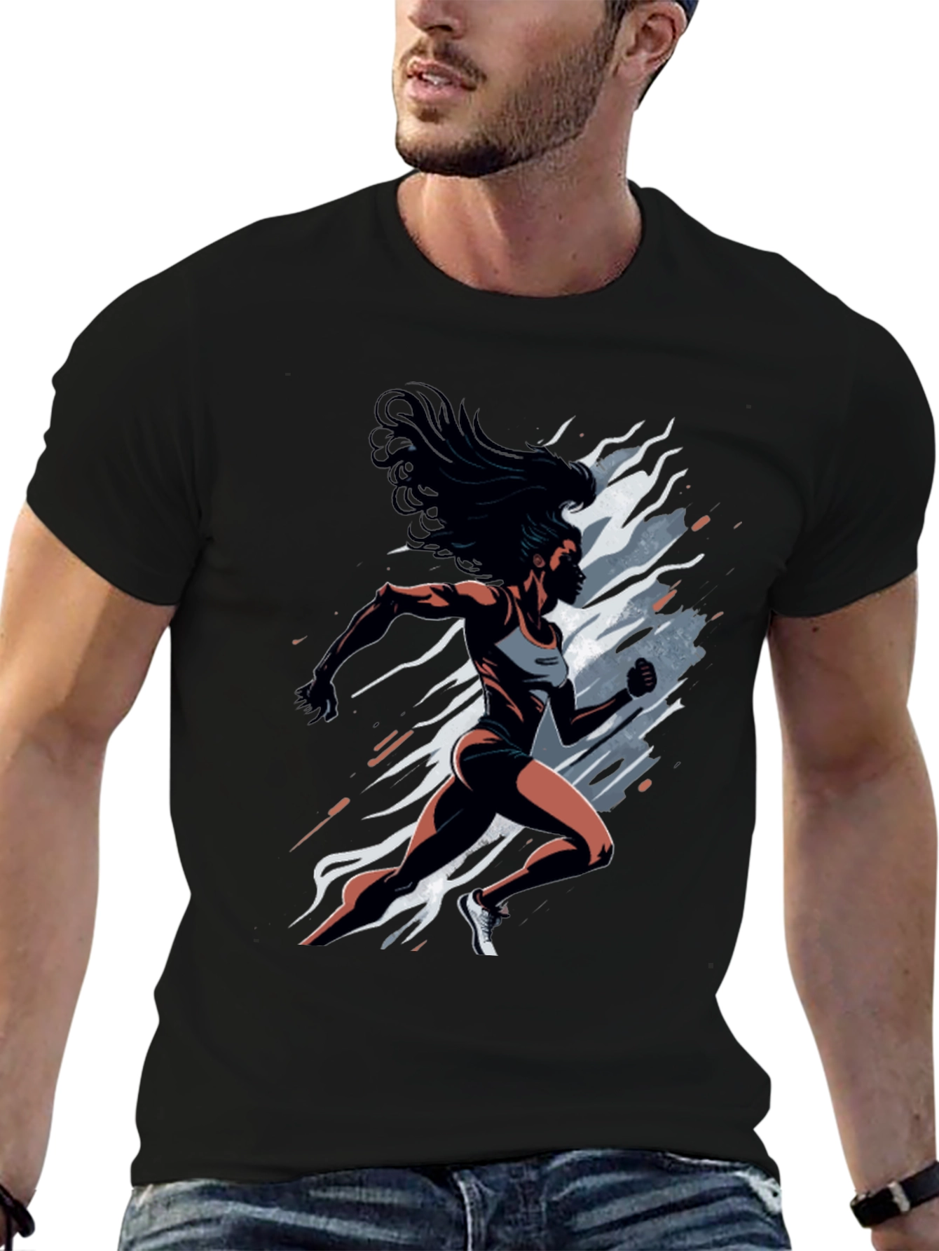 Woman Runner Graphic Tee - Black