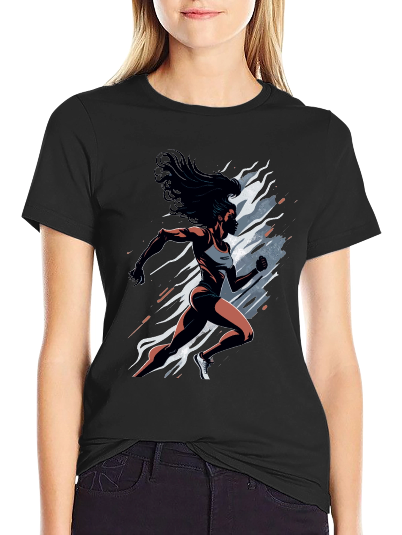Woman Runner Graphic Tee - Black