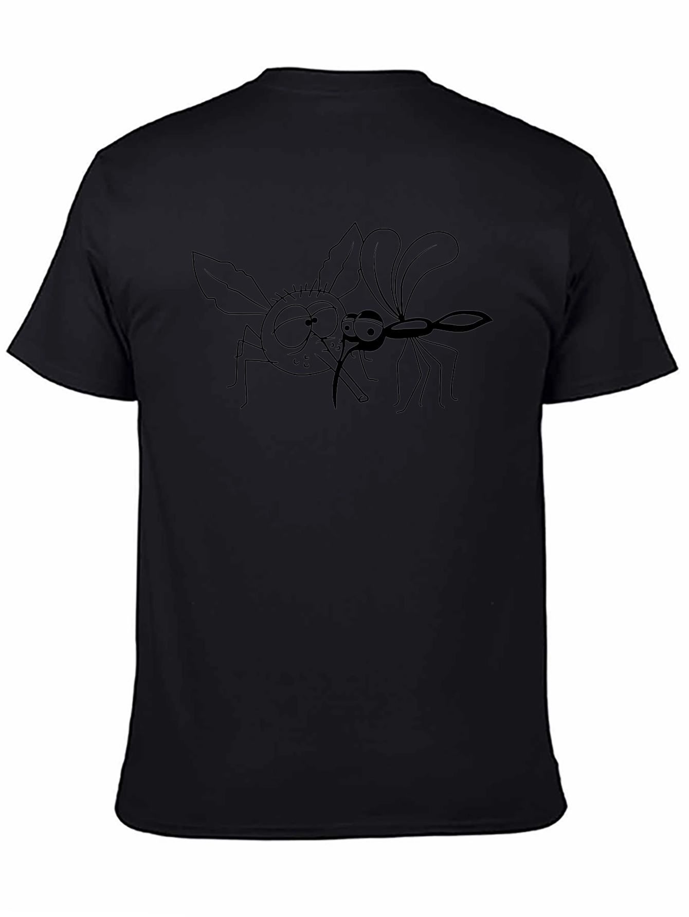 Funny Mosquito Cartoon Graphic T-Shirt - Black