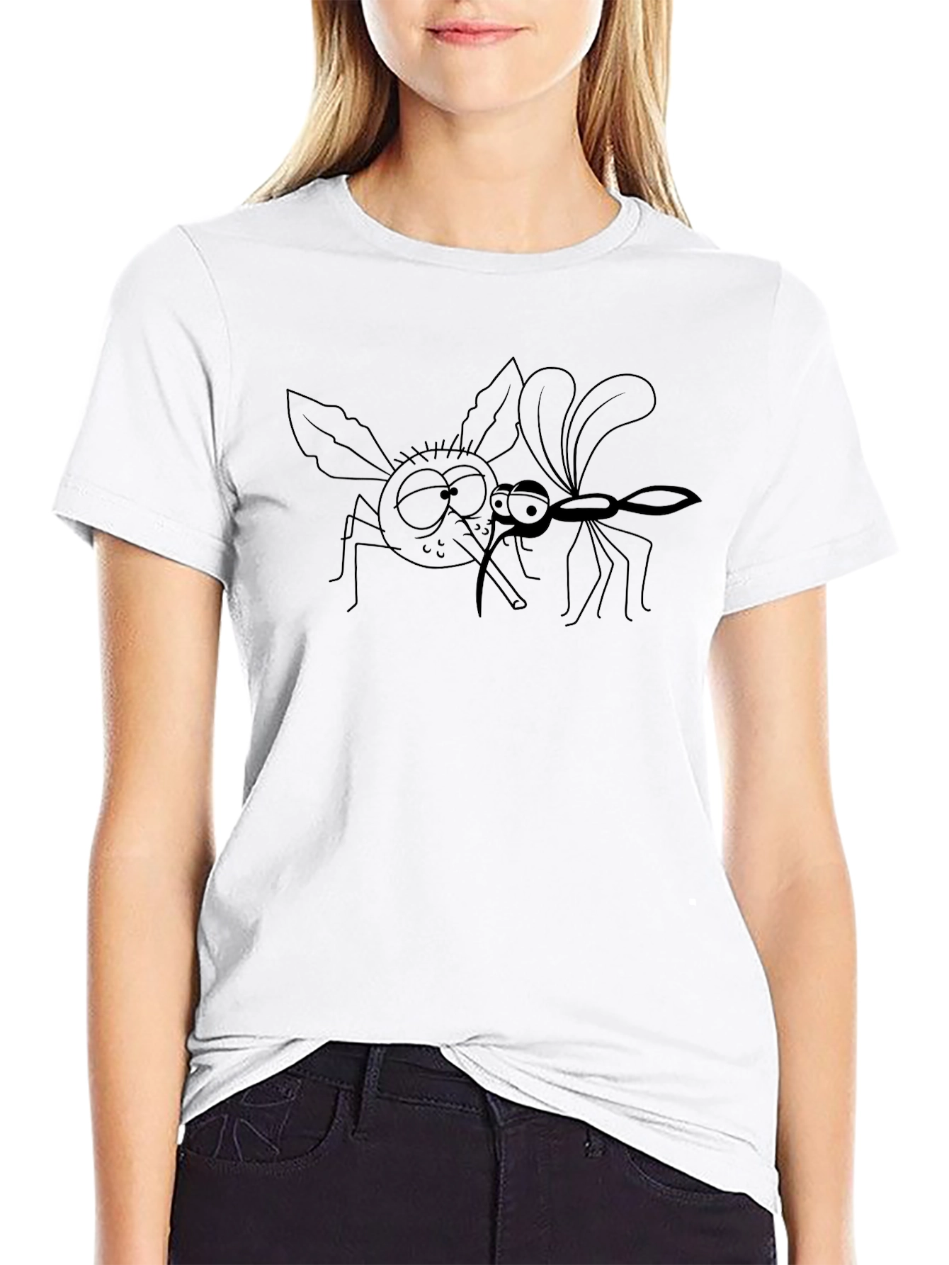 Funny Mosquito Cartoon Graphic T-Shirt - Black