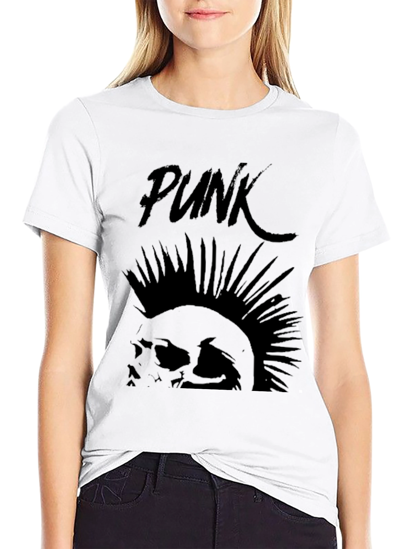Punk Skull Graphic Tee - Black Cotton T-Shirt
