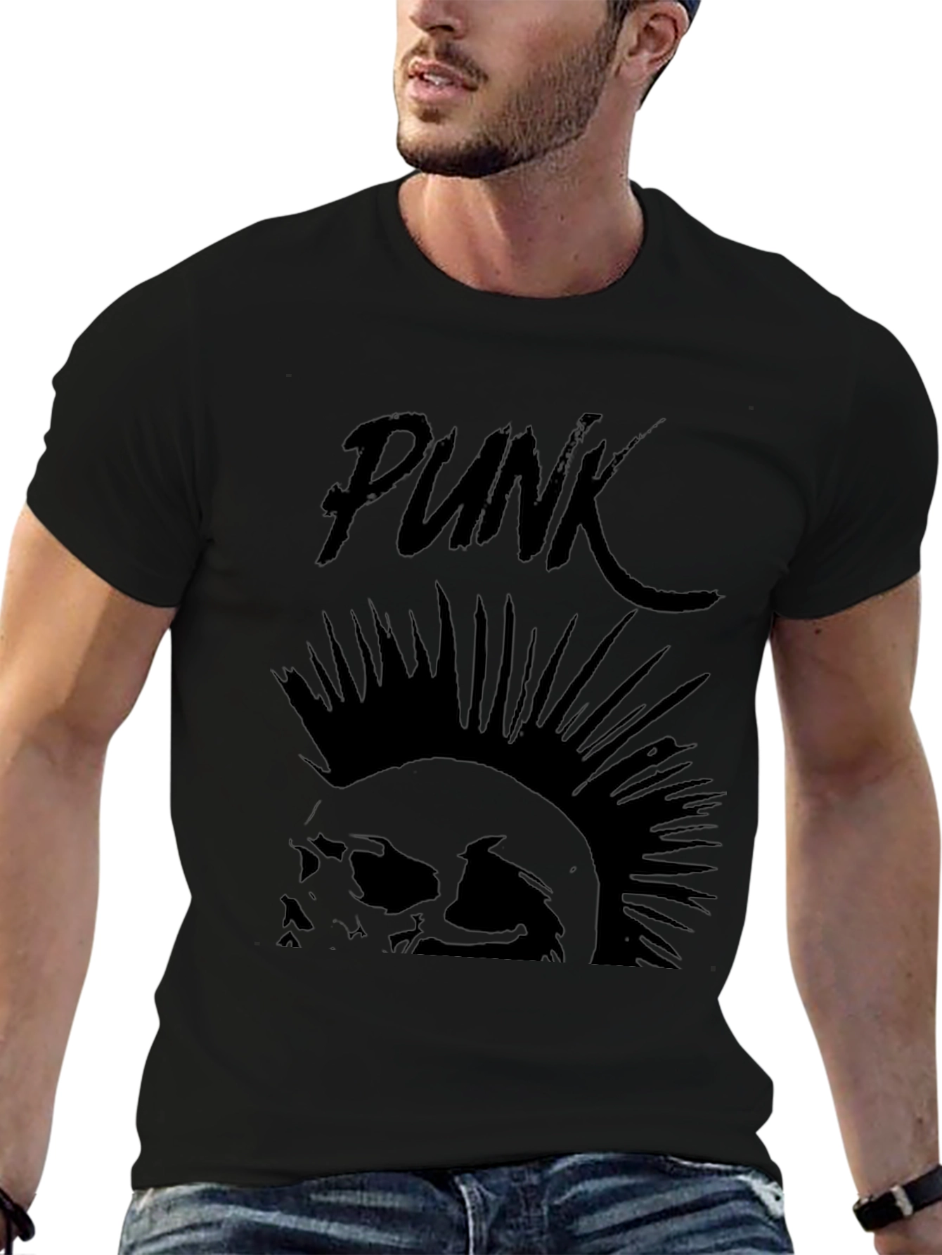 Punk Skull Graphic Tee - Black Cotton T-Shirt