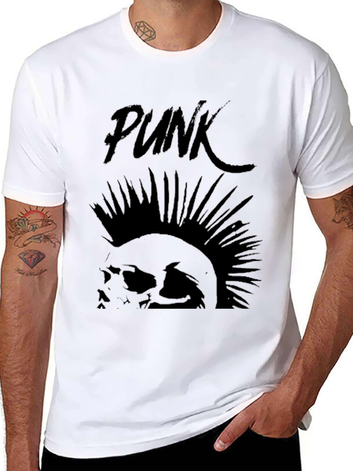 Punk Skull Graphic Tee - Black Cotton T-Shirt