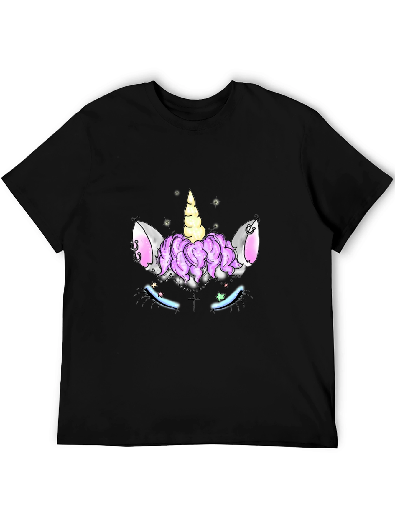 Unicorn Face Graphic Black T-Shirt