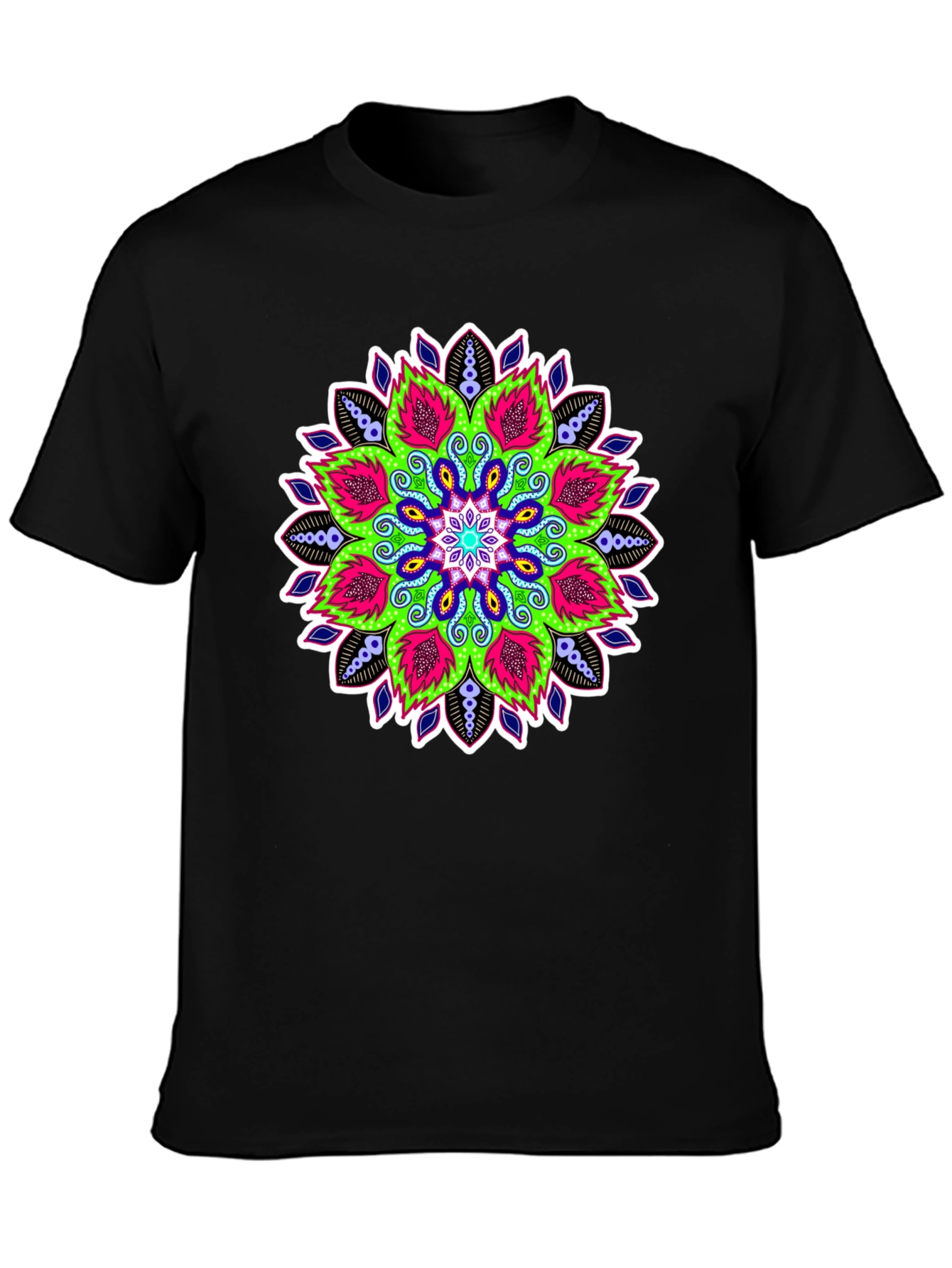 Vibrant Mandala Graphic Print Black Tee