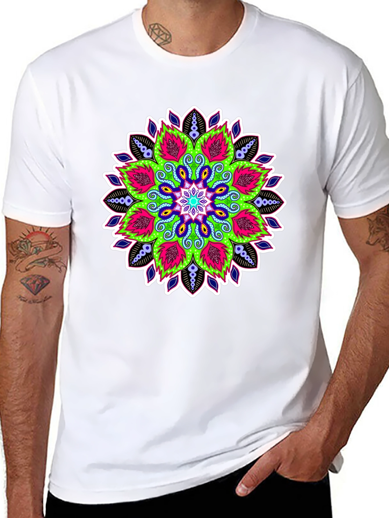 Vibrant Mandala Graphic Print Black Tee