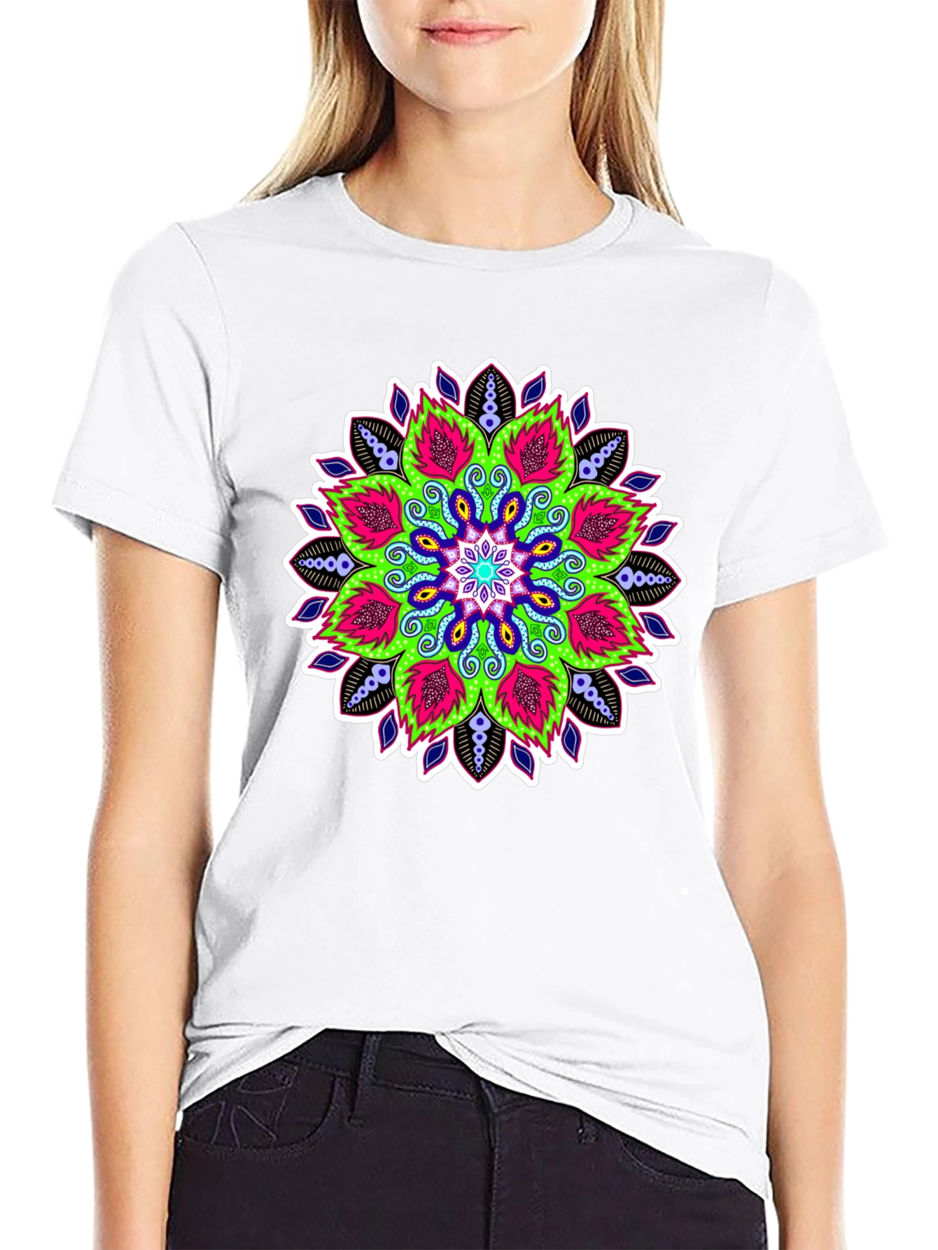 Vibrant Mandala Graphic Print Black Tee
