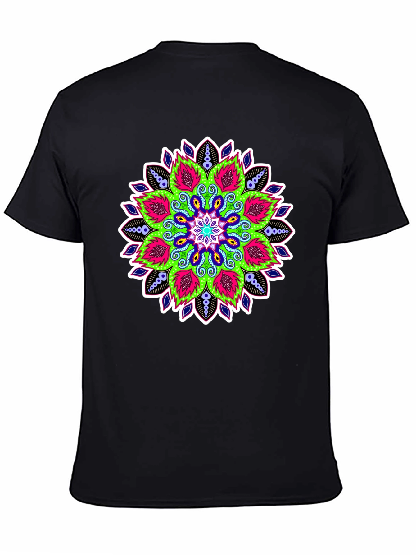 Vibrant Mandala Graphic Print Black Tee