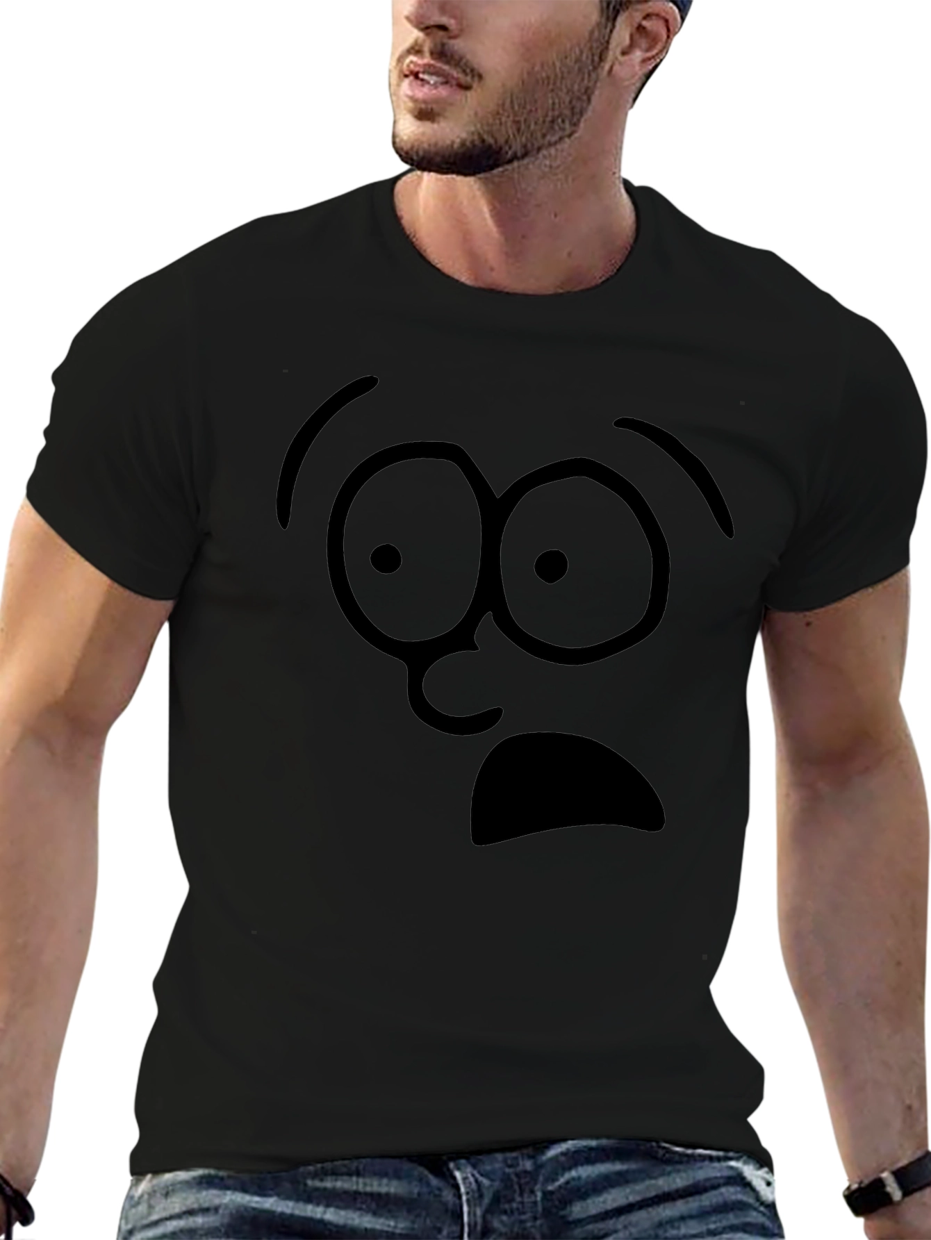Shocked Face Graphic Tee - Black Cotton T-Shirt