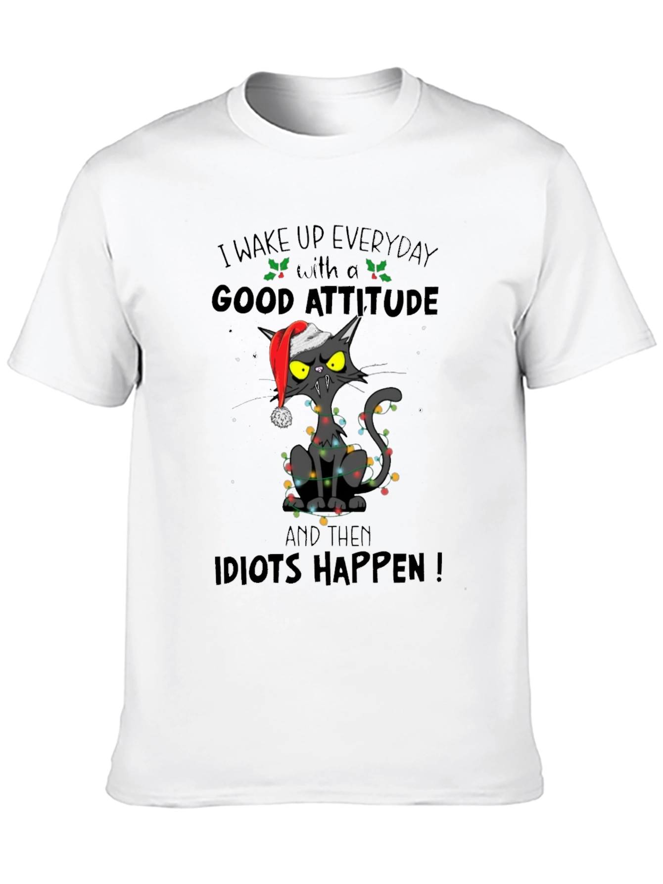 Grumpy Cat Christmas T-Shirt: Idiots Happen!