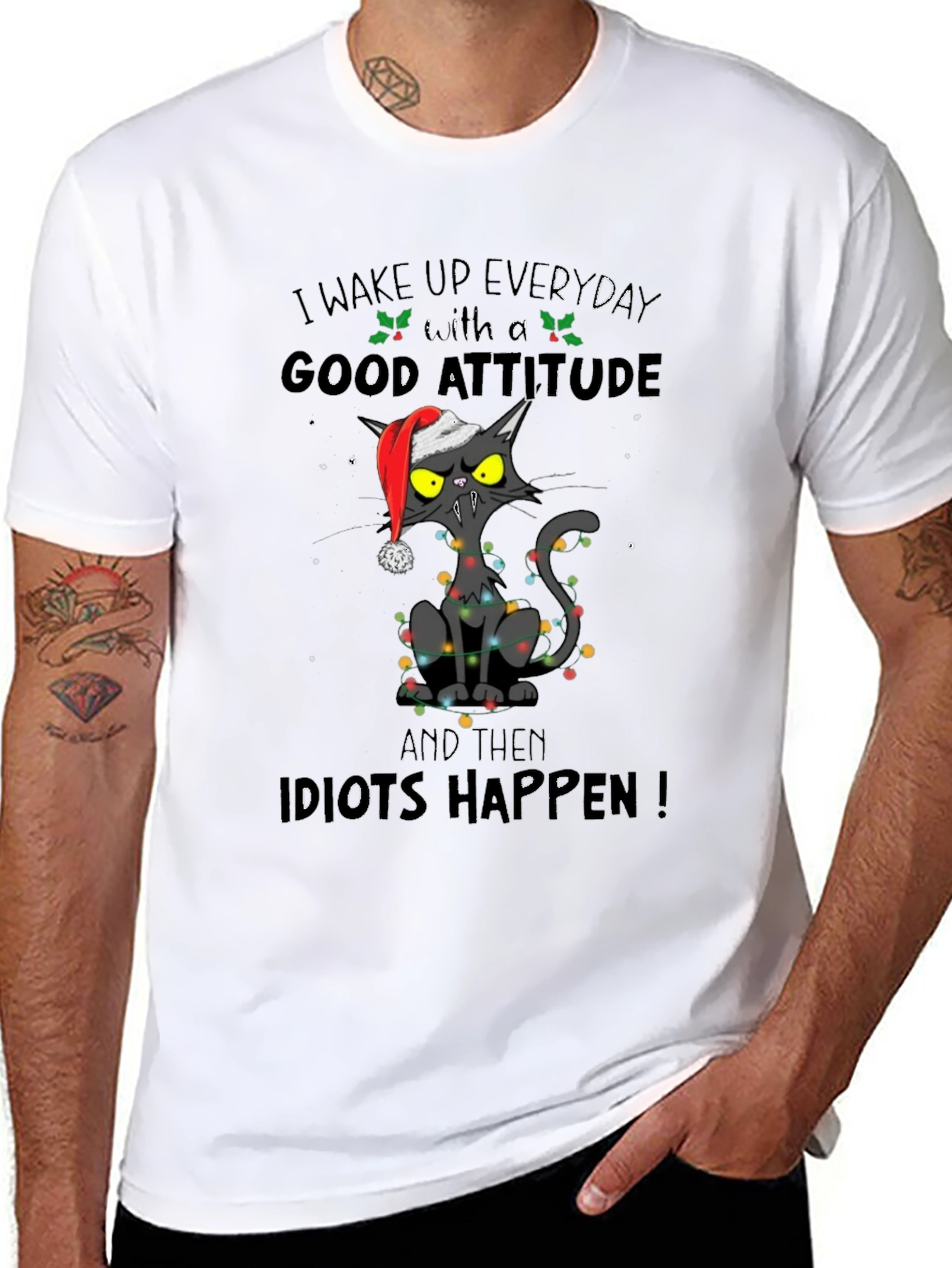 Grumpy Cat Christmas T-Shirt: Idiots Happen!