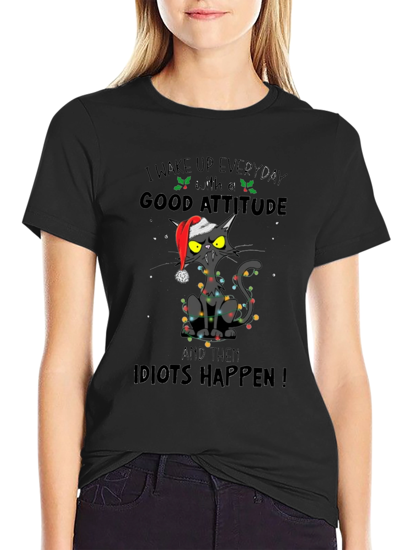 Grumpy Cat Christmas T-Shirt: Idiots Happen!