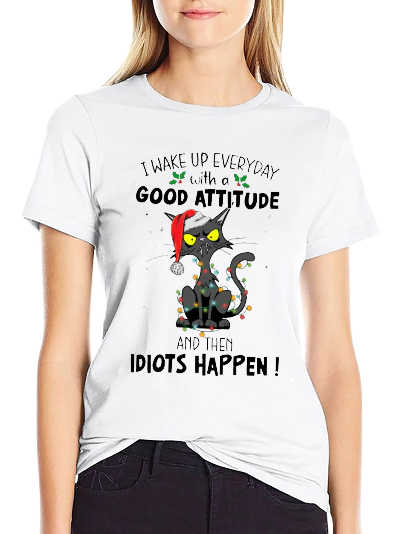 Grumpy Cat Christmas T-Shirt: Idiots Happen!