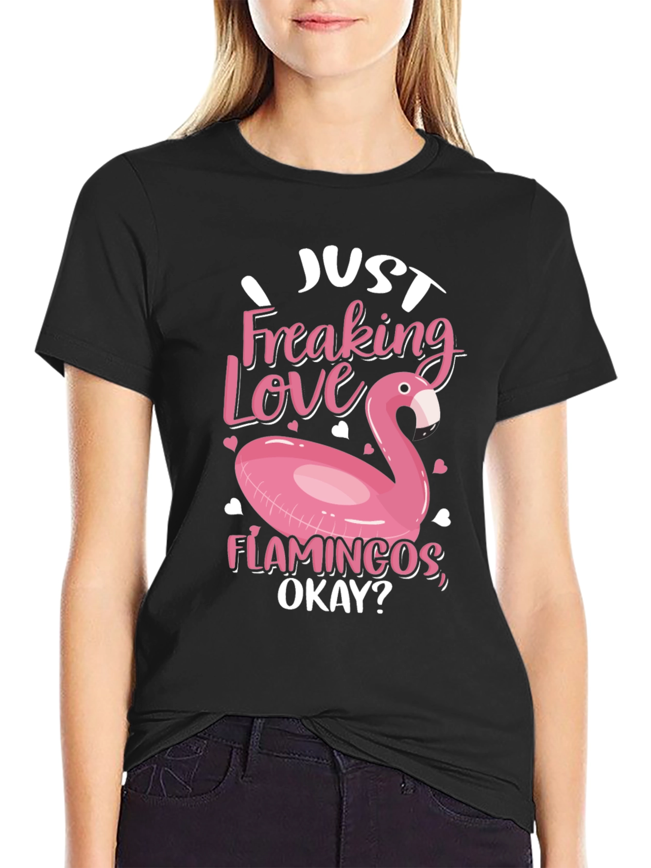 Just Freaking Love Flamingos Black T-Shirt
