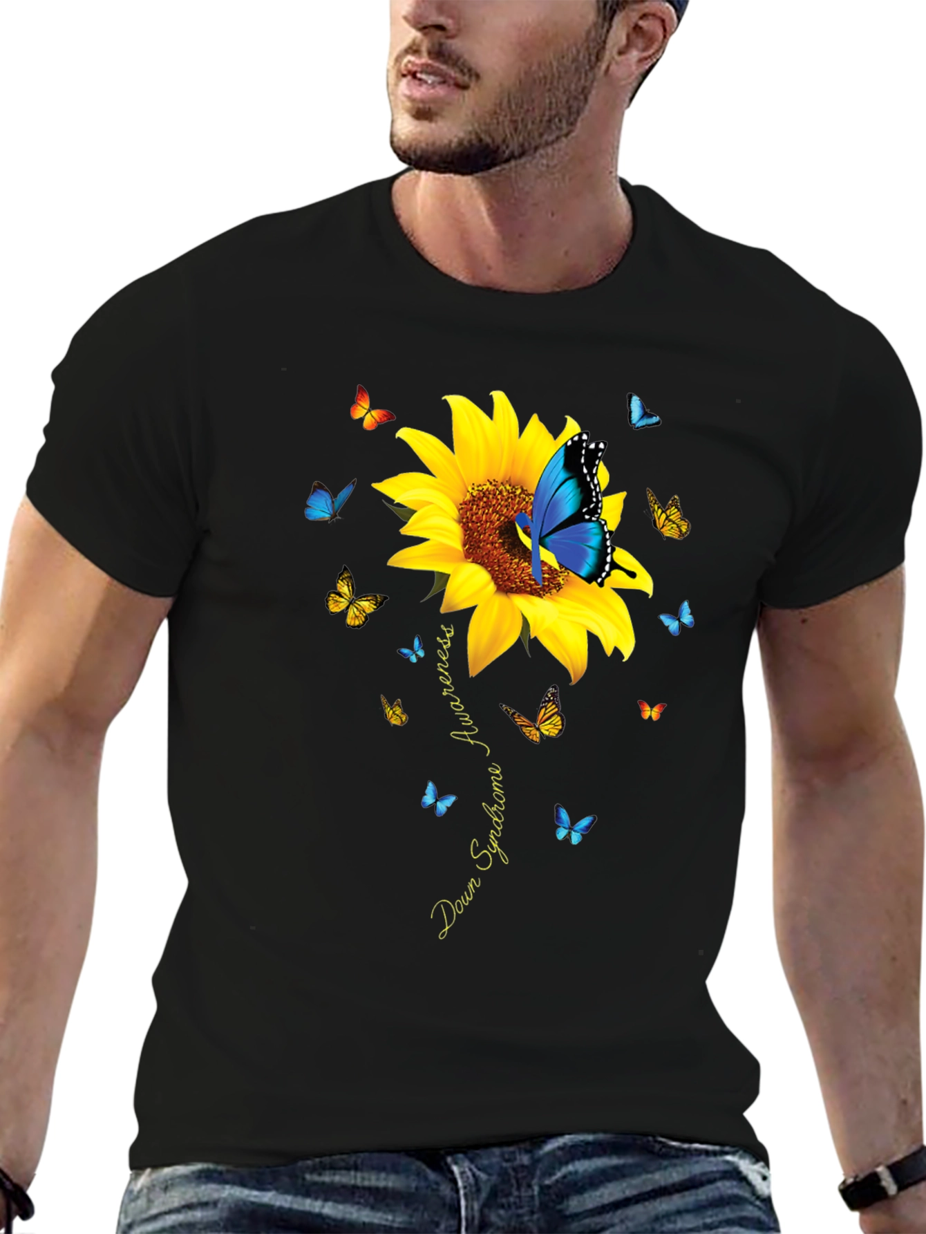 Down Syndrome Awareness Butterfly Sunflower T-Shirt