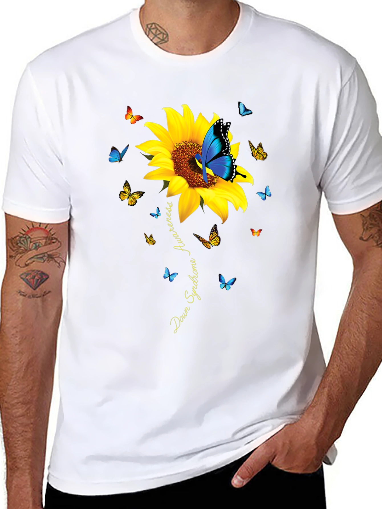 Down Syndrome Awareness Butterfly Sunflower T-Shirt