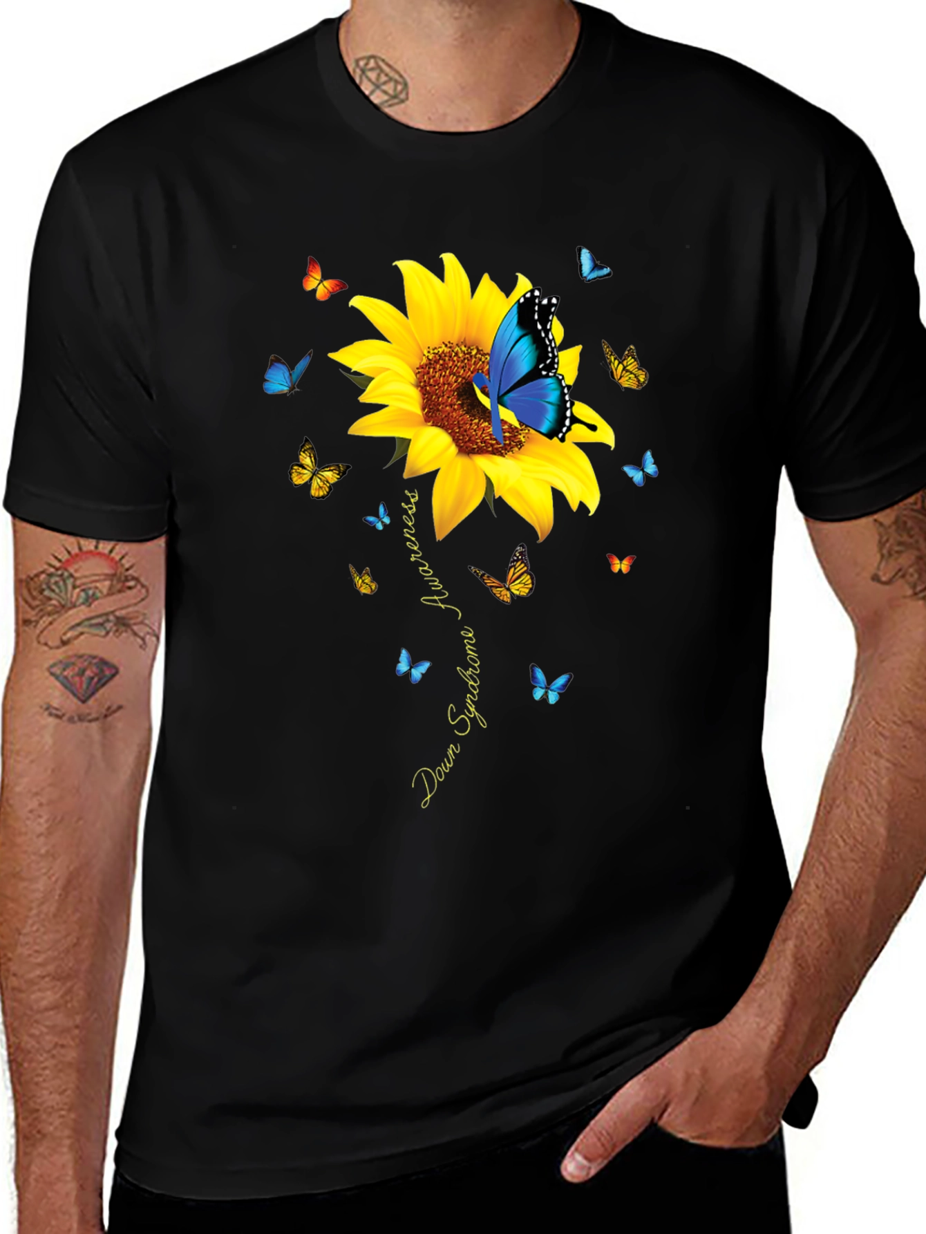 Down Syndrome Awareness Butterfly Sunflower T-Shirt