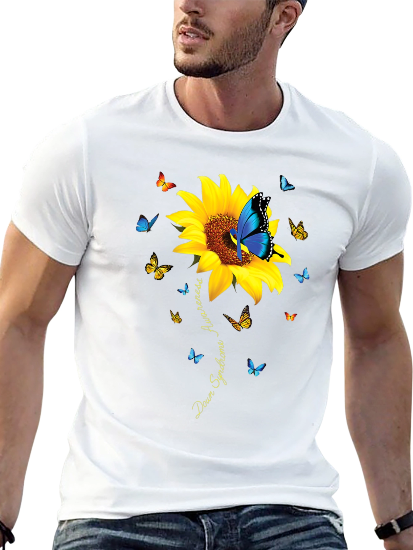 Down Syndrome Awareness Butterfly Sunflower T-Shirt