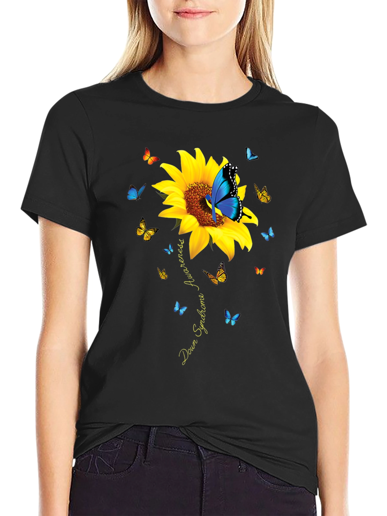 Down Syndrome Awareness Butterfly Sunflower T-Shirt
