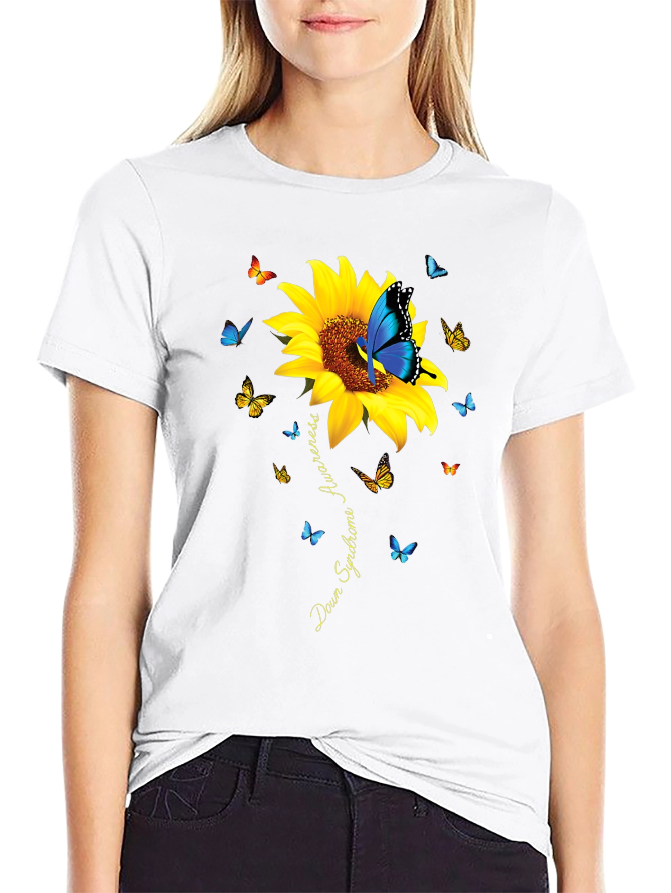 Down Syndrome Awareness Butterfly Sunflower T-Shirt