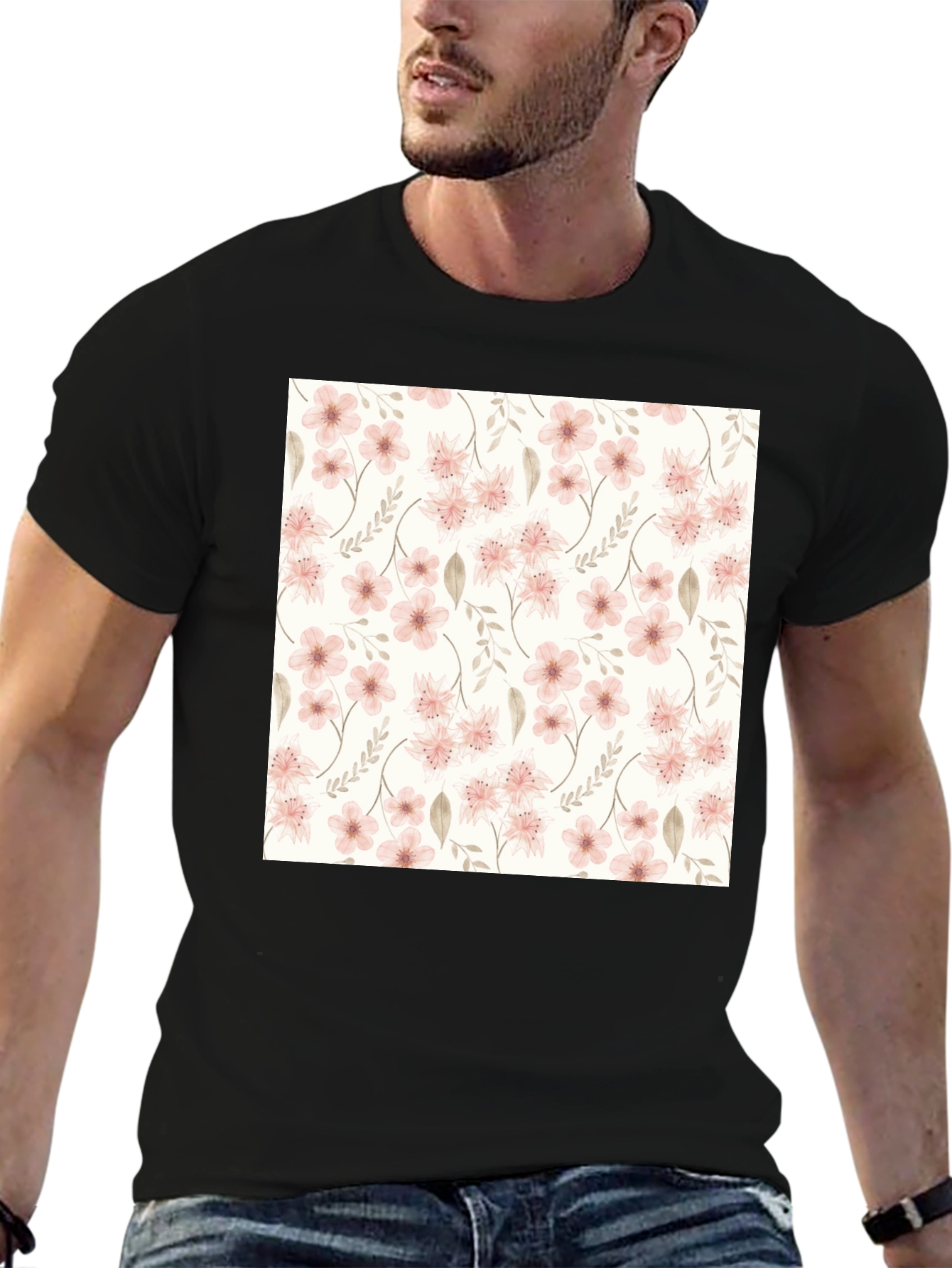 Floral Pattern Black T-Shirt - Stylish Casual Wear