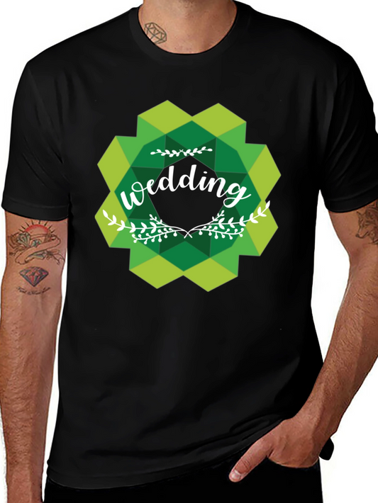 Wedding Graphic Tee - Green Geometric Design