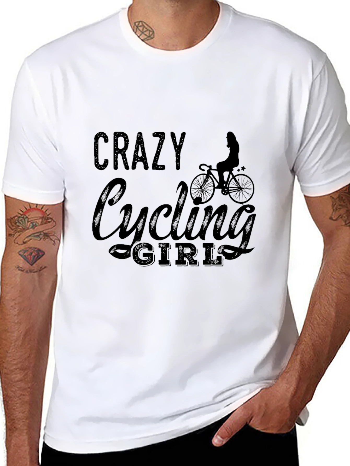 Crazy Cycling Girl Graphic Tee - Black T-Shirt