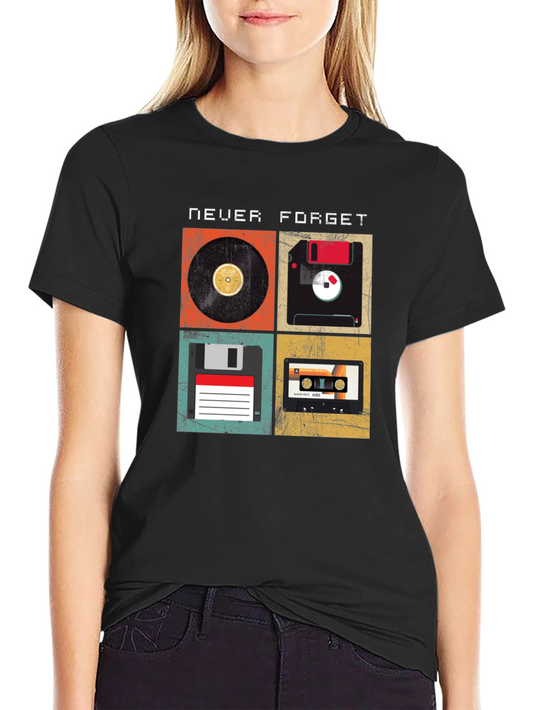 Retro Tech T-Shirt - Never Forget Vinyl Floppy Cassette